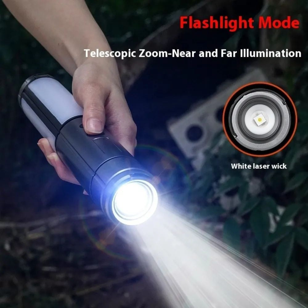 2-in-1 LED Camping Light & High Bright Flashlight, 4-Section Telescopic Rod, 270° Adjustable Beam, Hook Design, Detachable Shade Cover, Dual Switch Modes, USB Rechargeable Camping Lamp with Bracket Base, Ideal for Outdoor Adventure