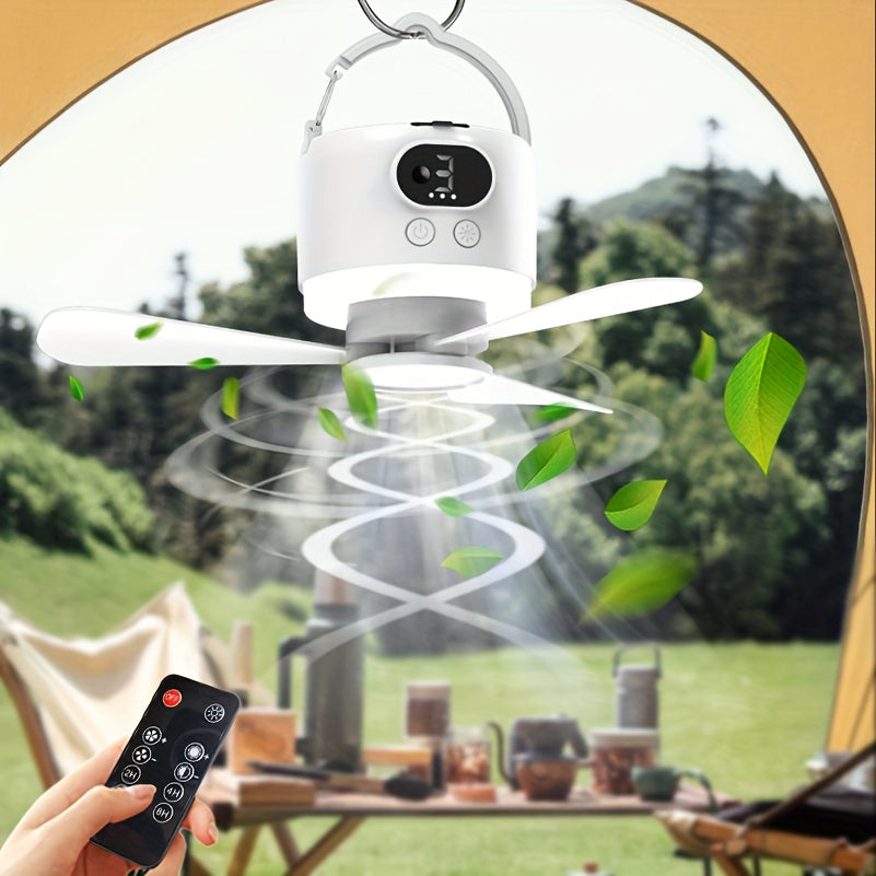 New Multifunctional USB Rechargeable Outdoor Camping Fan, Must-Have for Beach Camping, Universal Silent Remote Small Ceiling Fan for Dorm & Mosquito Net, 3-Speed & 3-Level Light Smart Fan Light, Tent Cooling Fan