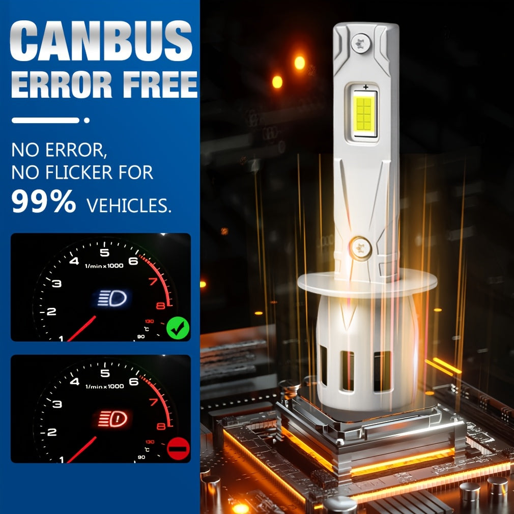 LED H1 H3 Headlight Bulbs 6000K White H1 Fog Light Bulb 1:1 Mini Size 2-Pack with Fan