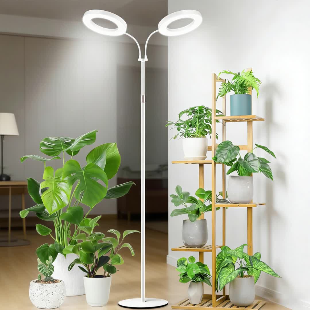 Indoor Floor Plant Grow Light, Full Spectrum Plant Light with 68 Inch (Approx. 172.7cm) Stand, Suitable for Large Tall Plants, White Halo Grow Light with 6/12/16H Timer, 3 Light Modes & 5 Dimming Levels