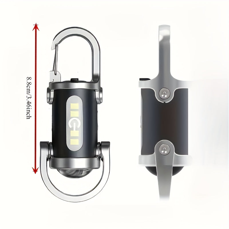 3-in-1 Rechargeable Emergency Power Keychain Flashlight, Red/Blue Strobe Light, 500mAh USB-C Charging, Portable Emergency Lamp, IP65 Protection Rating