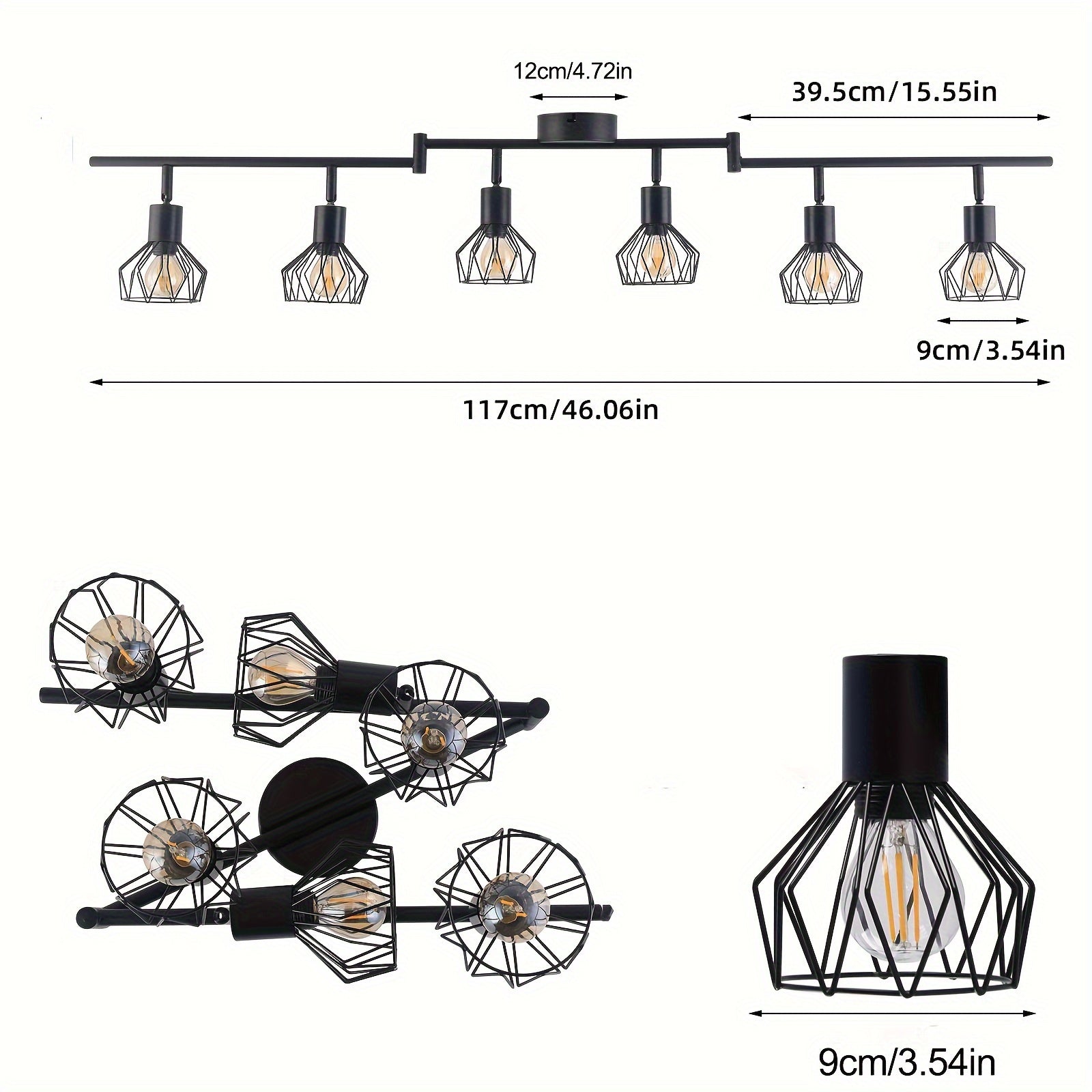 LED Ceiling Spot Light 6 Heads - Ceiling Light Spot E14 Swivel - Black 6-Head Ceiling Spot Light - Vintage Light for Living Room, Kitchen, Bedroom, Bulbs Not Included, Ideal Christmas Gift and Office/Hotel Decoration