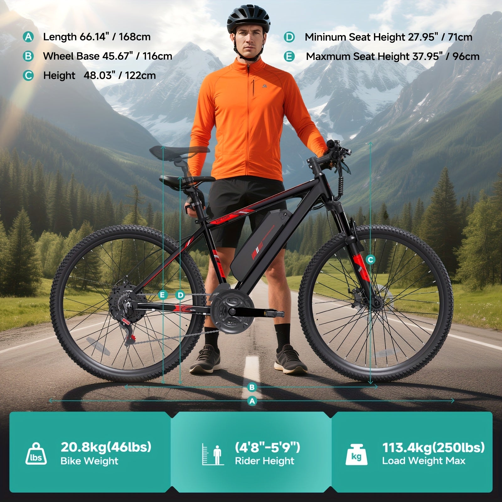 26'' 电动山地自行车，成人电动自行车，电动自行车，350W 电机，10.4Ah 电池。