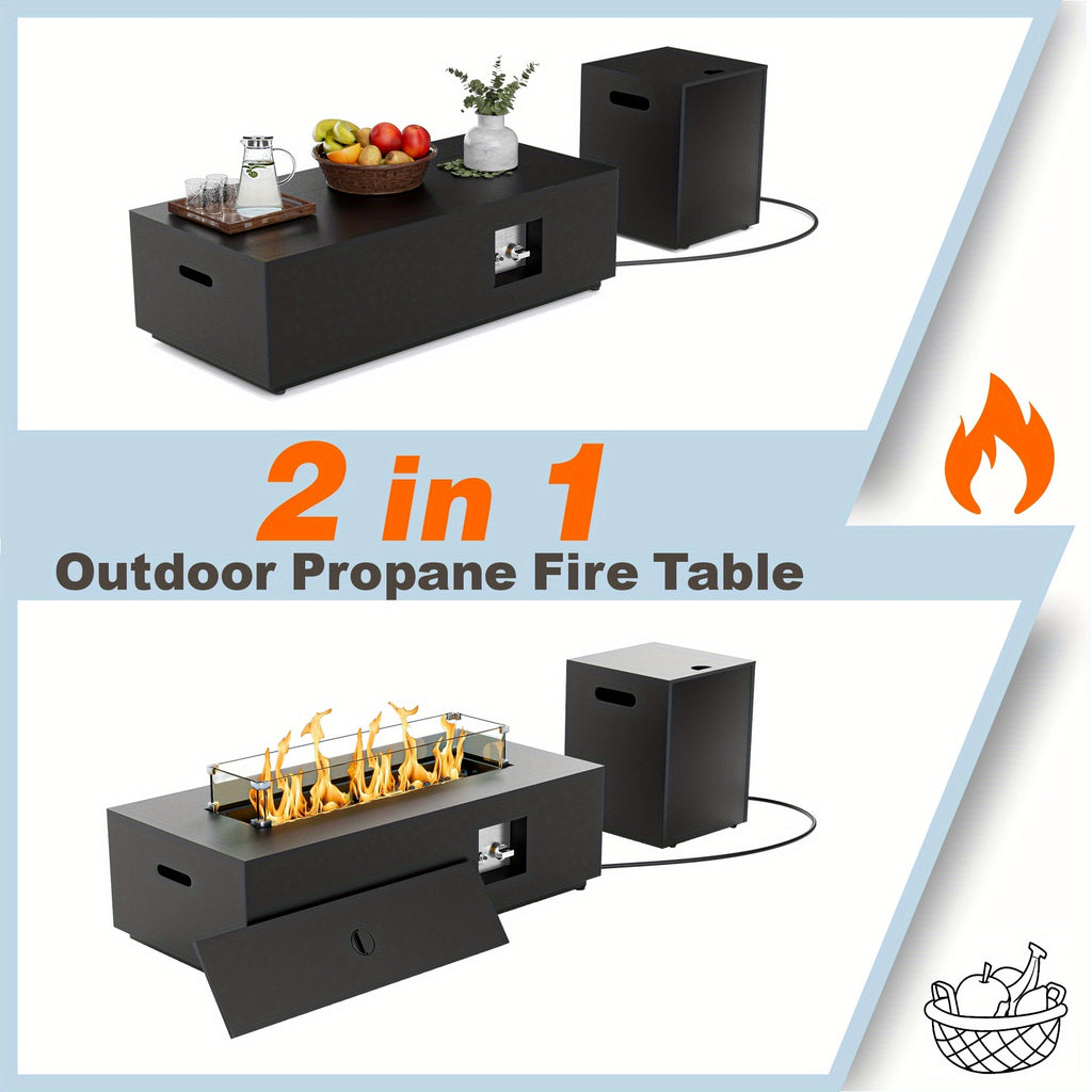 42-Inch Propane Fire Pit, 50,000 BTU Fire Pit Table, Outdoor Patio Rectangular Propane Fire Pit, Smokeless Heating Table