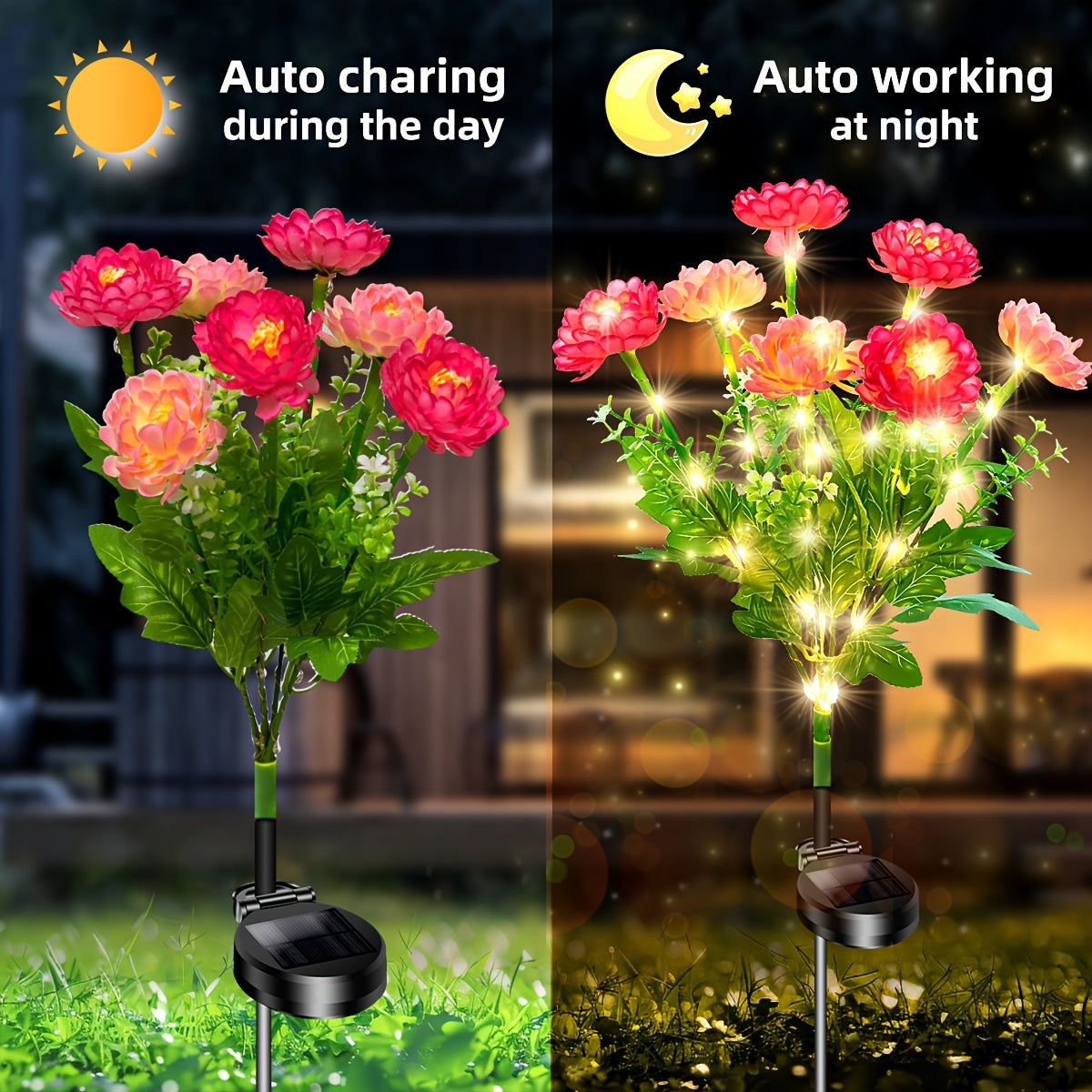 Five-Piece Solar Garden Light, Simulated Snow Lotus Glow, Outdoor Waterproof Flower Light, Outdoor Ambient Light, Suitable for Decorating Lawn, Garden, Path, Courtyard, Warm and Romantic Holiday Gift.