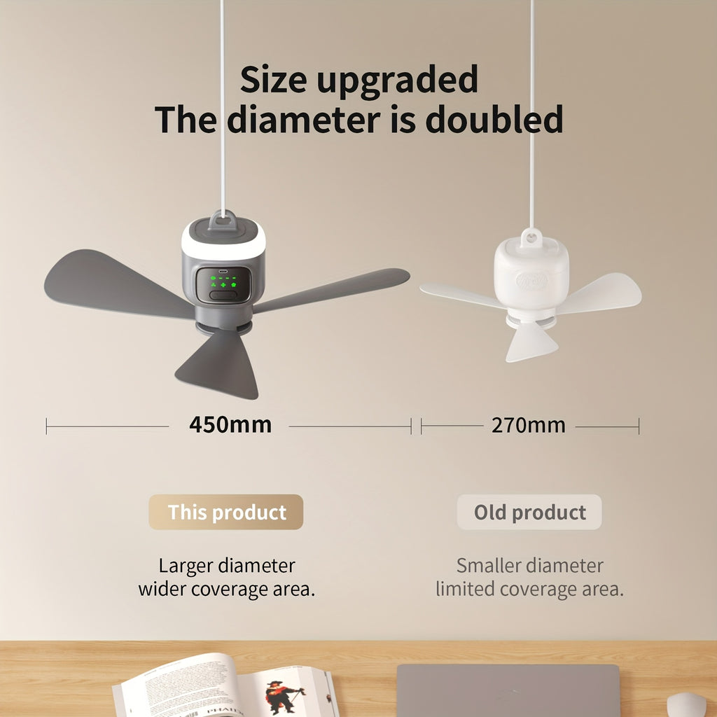 Portable Outdoor Camping Ceiling Fan with Remote, 3 Blades, 12000mAh Rechargeable Battery, USB Charging, Hook Design, Ideal for Tent Camping Emergency Use (Gray)