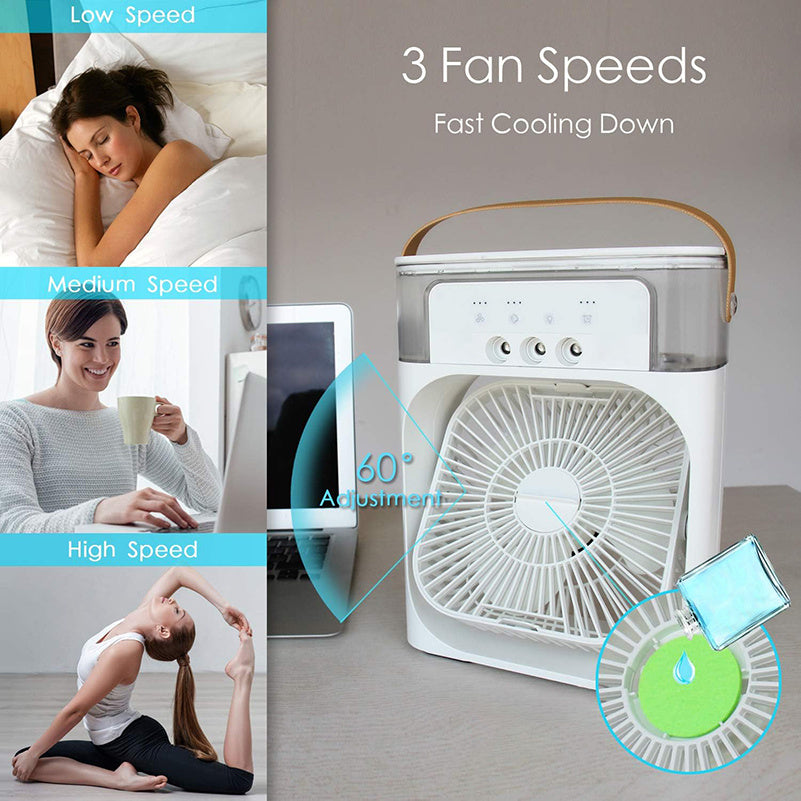 Portable Air Cooler Fan, 3-in-1 Evaporative Air Cooler with 3 Wind Speeds, Large Water Tank, Colorful Night Light and Timer, Perfect for Bedroom, Home and Office