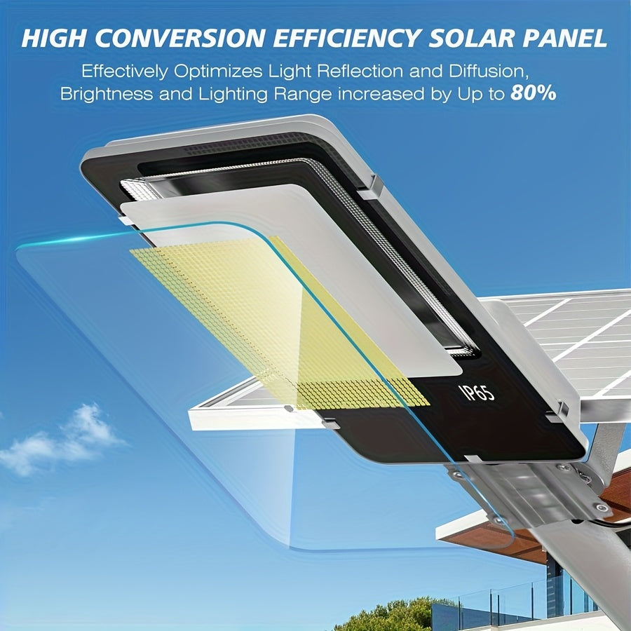 Kasotile Outdoor Solar Street Light - 6500K Parking Lot Lighting, Commercial Dusk-to-Dawn Auto On/Off, Heavy Duty Split-Type LED Solar Street Light with Remote Control (Batteries Not Included for Remote)