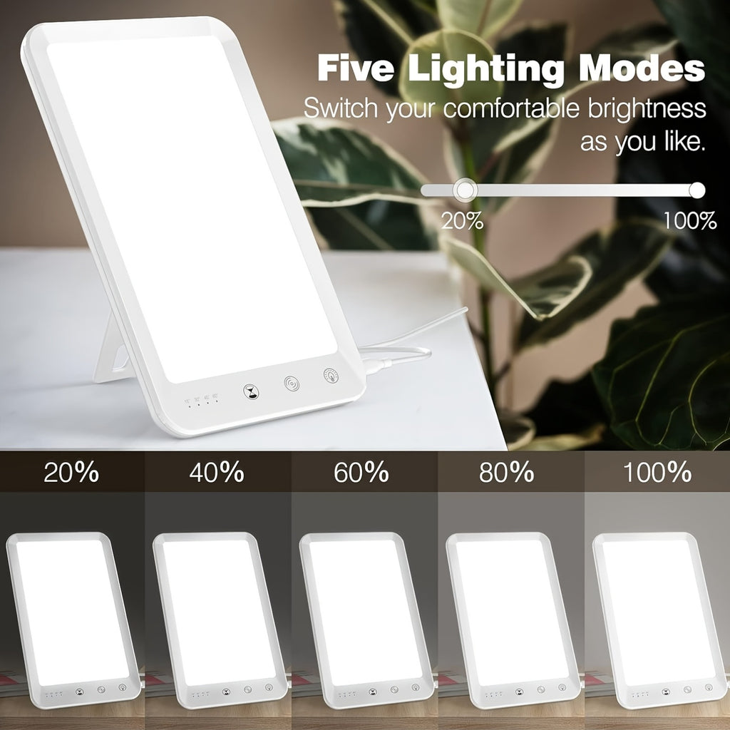Ultra-Thin UV-Free 10000 Lux LED Daylight Lamp, Touch Control, 5-Level Dimmable Brightness & Color Temperature, 4 Timer Functions, Ideal for Winter Use