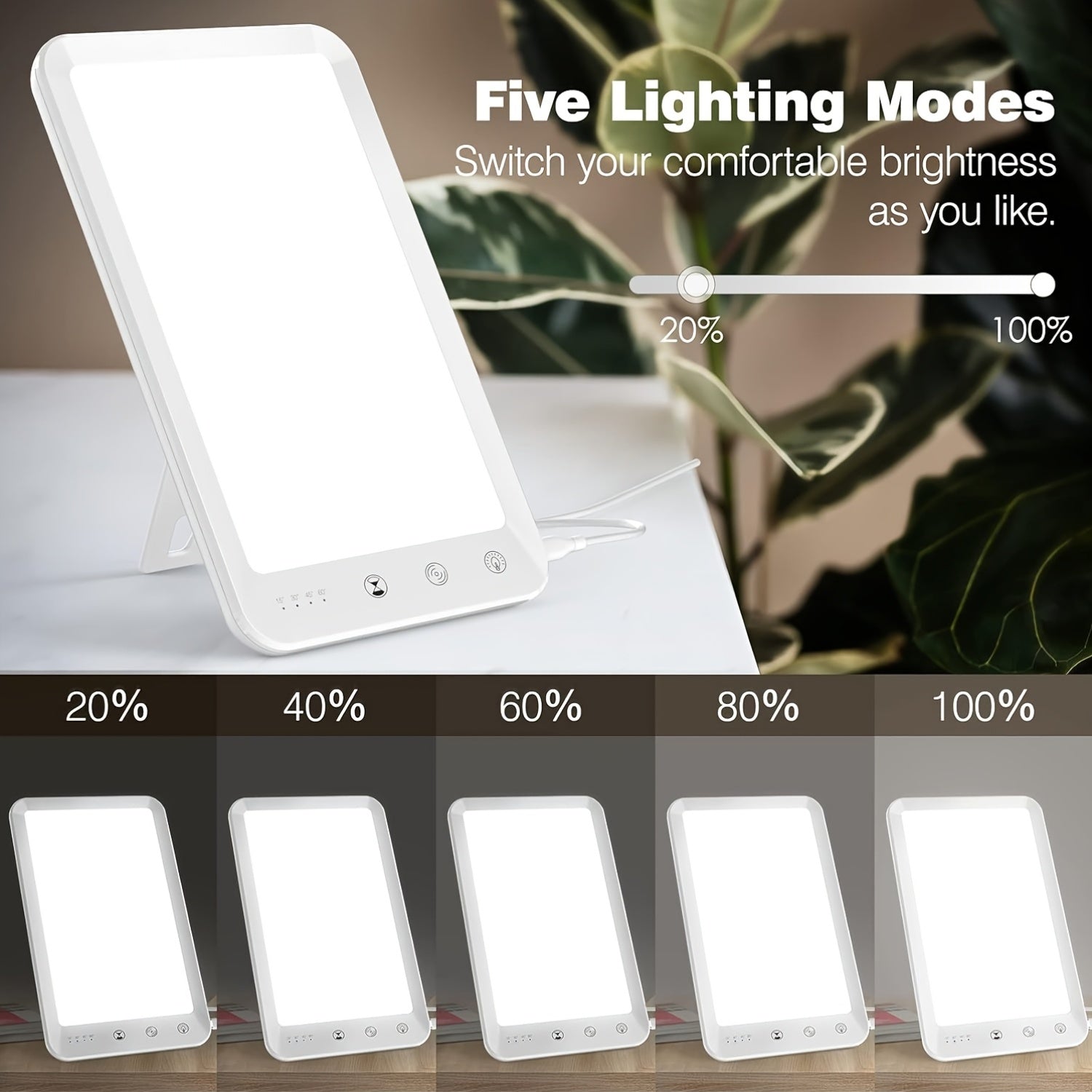 Ultra-Thin UV-Free 10000 Lux LED Daylight Lamp, Touch Control, 5-Level Dimmable Brightness & Color Temperature, 4 Timer Functions, Ideal for Winter Use