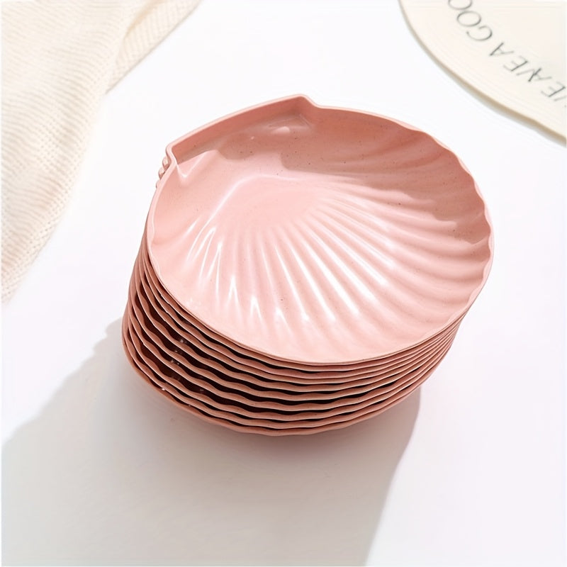 10Pcs, Shell-Shaped Plates, Multi-Purpose, Lightweight Unbreakable, Food Tray for Fruit, Salad, Dessert, Cake, Chips, Party, Outdoor Camping, Small Plates for Groups