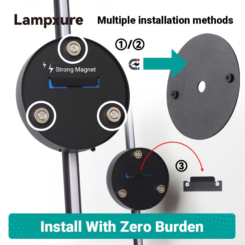 50cm Type-C Rechargeable Wall Light Black with Remote Control Dimmable, Adjustable Color Temperature, Timer Function, Drill-Free Magnetic Installation, Suitable for Bedroom, Study, Living Room, Stairwell