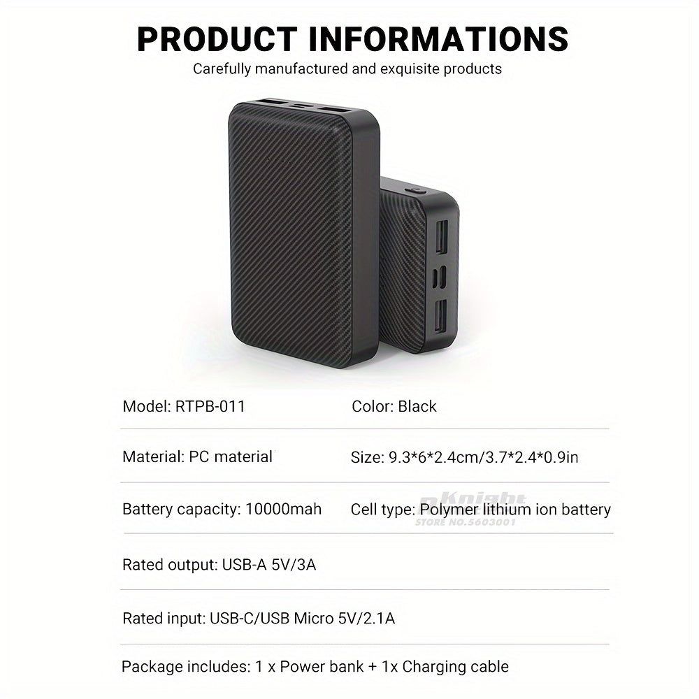 Ultra-Compact 10000mAh USB 5V/3A Power Bank with Dual USB-A Ports - Fast Charge External Battery Pack for Smartphones, Tablets & Heated Apparel Hoodies & Pants, Heated Jackets & Vests, Cooling Vests, Air Conditioning Clothes, Fan Vest Jackets
