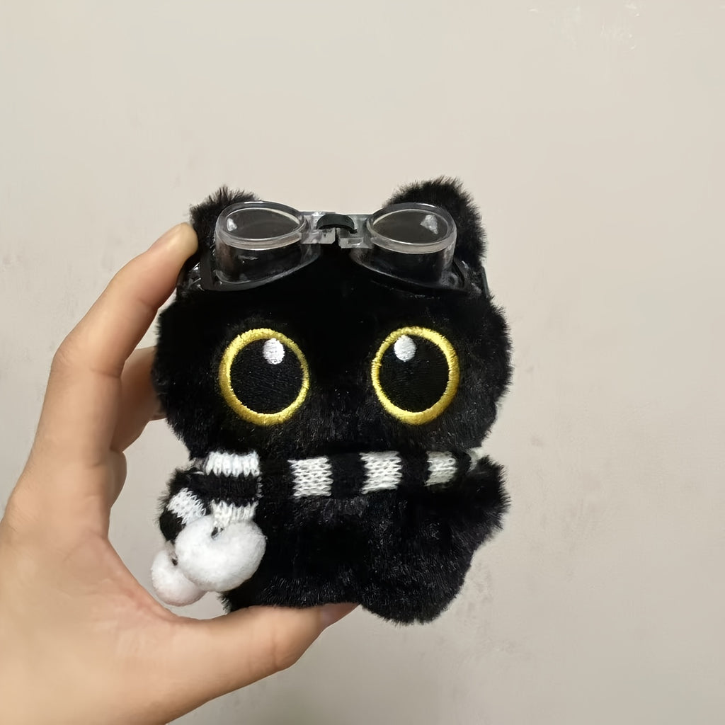 4件套黑猫宠物毛绒玩具（挂绳+围巾+泳镜），柔软的聚酯纤维填充玩具，任意搭配供宠物玩耍，适合所有犬种
