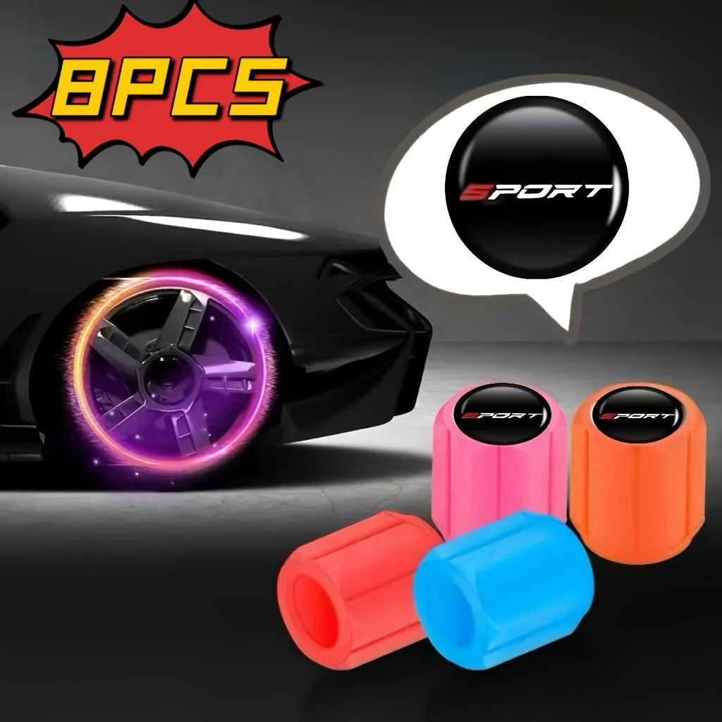 2025 New First Release 8-Pack Fluorescent Valve Caps with Sport Logo, Durable Material Structure, Snug Fit for Valve Core Protection - Suitable for Car, Motorcycle and Other Vehicle Valve Stems