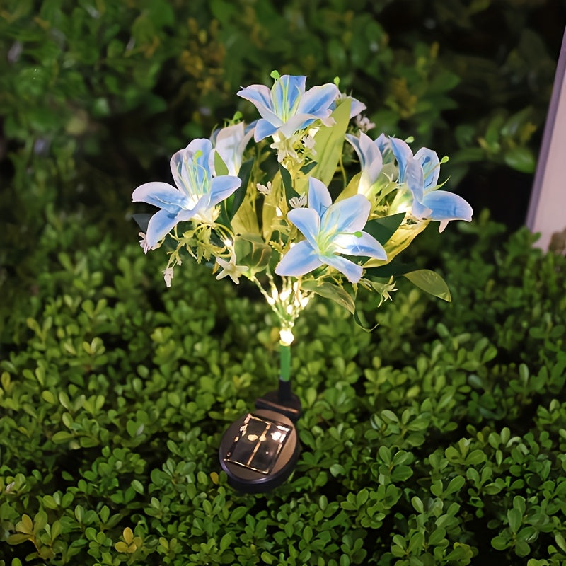 Solar 7-Head Lily Flower Light, Equipped with 42 LED Beads, Solar Decorative Light Designed for Outdoor Pink Garden, Solar Courtyard Party Decorative Light, Light Sensor, Party Atmosphere Light