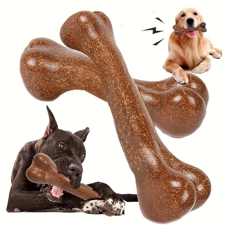 2件套坚不可摧的幼犬咀嚼骨 - 牛肉味牙齿健康 & 强力咀嚼者，重型聚丙烯狗咬玩具（骨形，大/中/小型犬，斗牛犬，恶霸犬种） - 耐用幼犬磨牙骨，耐磨耐咬