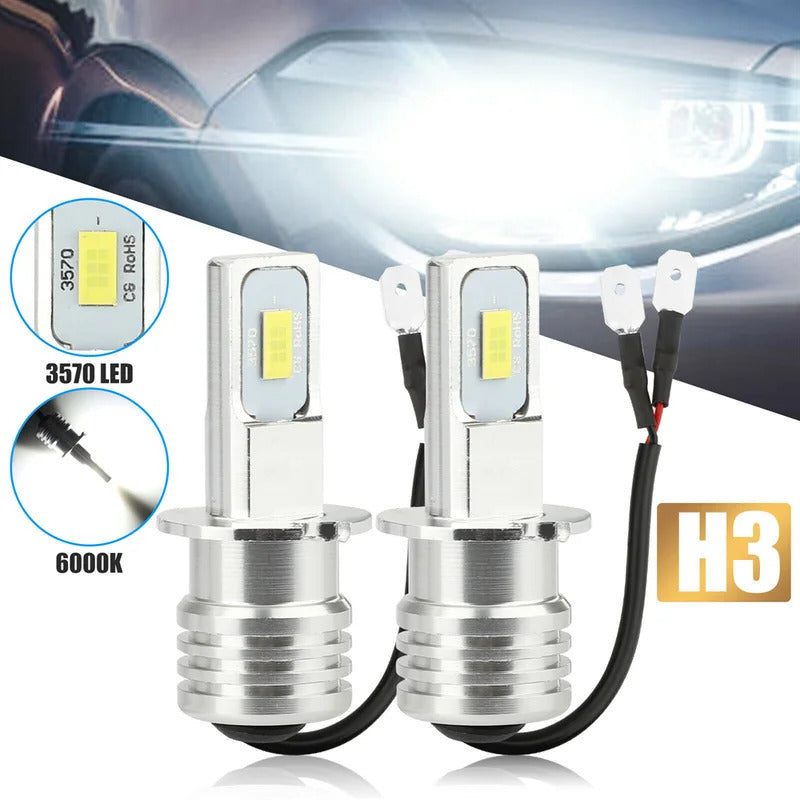 2-Pack H3 LED Headlight Bulb Set 80W White 3570 6000K Canbus Error CAR DOWN LIGHT Car Light 12V 24V, No Battery Included