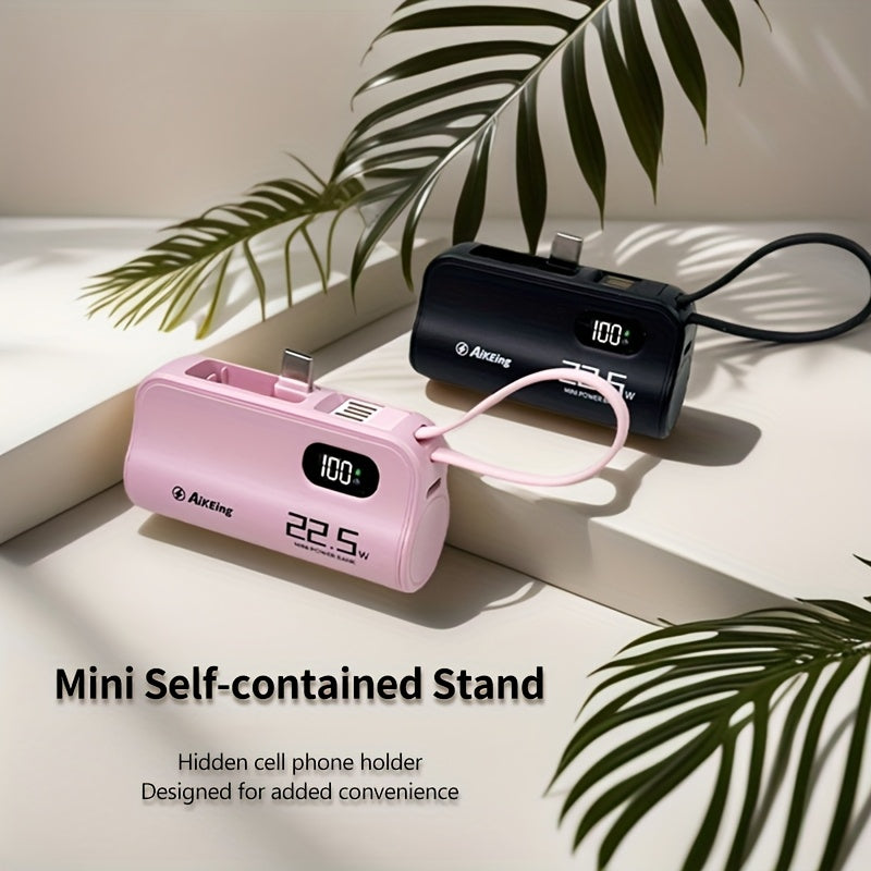 Aikeing Capsule Mini Portable Charger, 5000Mah Power Bank, 22.5 Watt Quick Charge, Dual Ports Including Type-C for Android Phones 16/15 And Other Digital Gadgets