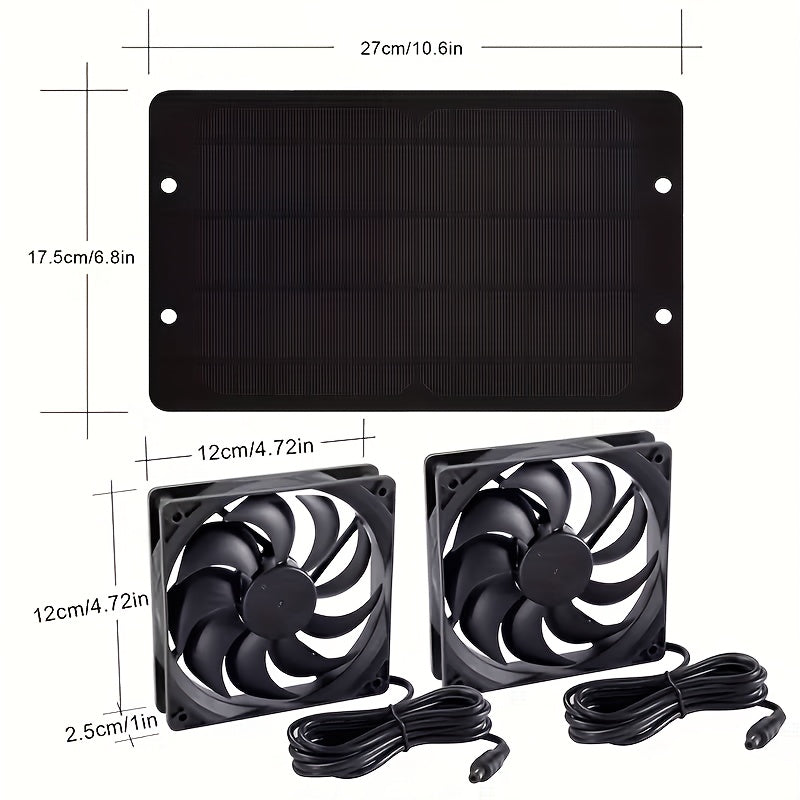 DBF Solar Fan and Panel Set - 2-in-1 Outdoor Exhaust/Intake Fan, Suitable for Chicken Coop, Shed, Dog House and RV - Detachable Panel Maintenance-Free Operation, Solar Ventilation System for Chicken Coop, Shelter and Pet House