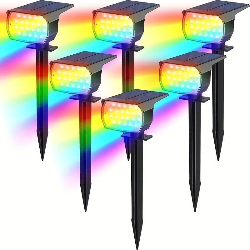 6-Piece Solar Courtyard Light IP65 Protection Rating 7 Lighting Modes RGB Color Changing Solar Landscape Spotlight 13 LED Warm White Light Garden Light – Perfect Choice for Halloween Christmas Decoration