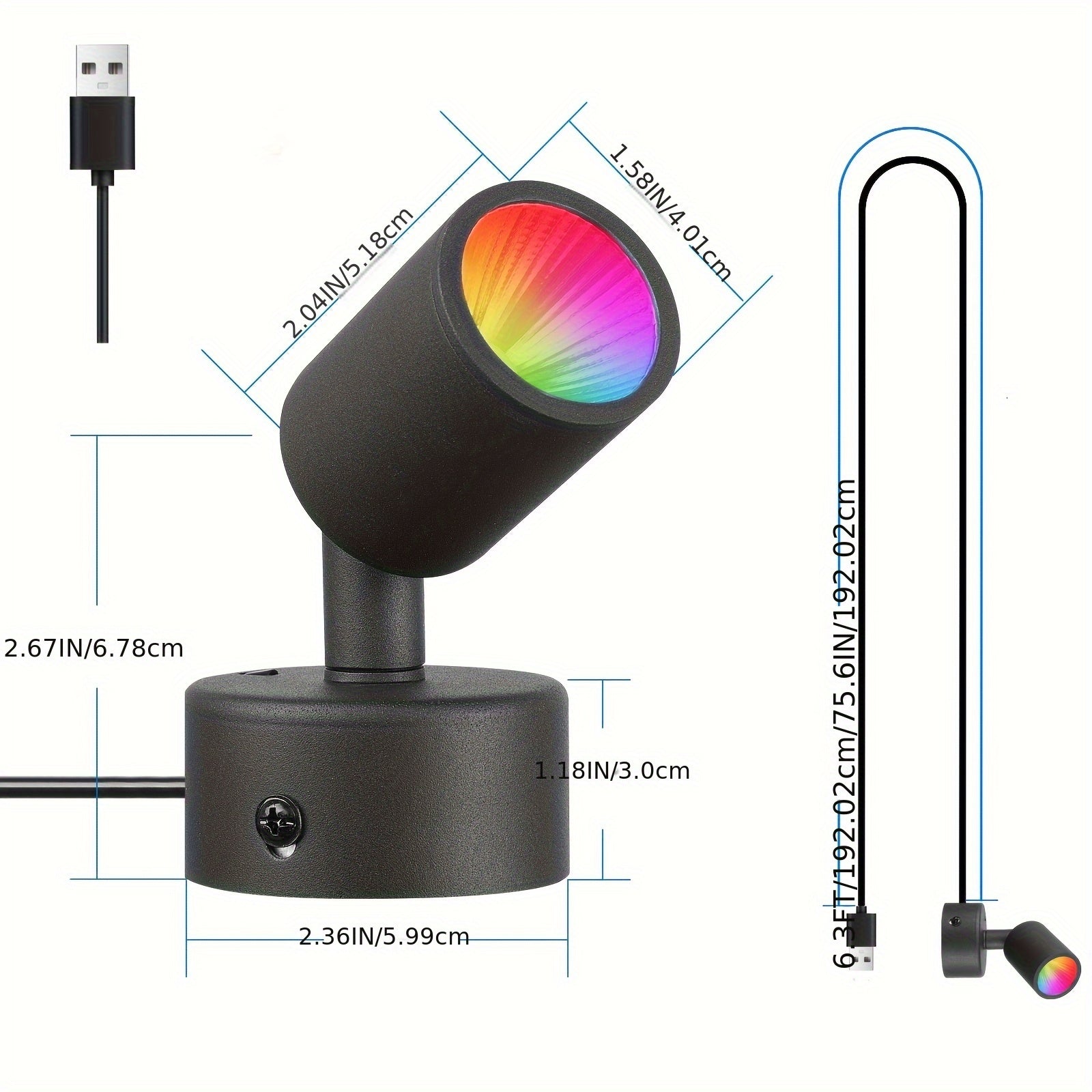 10W LED spotlight indoor RGB color-changing uplight/downlight with remote control, Christmas spotlight plant decoration light with switch, Halloween party decoration, 6.3ft USB cable