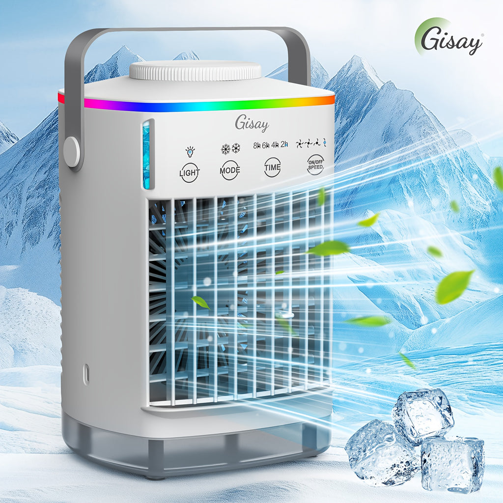 Gisay Compact USB-Powered Desk Fan - Quiet Portable Evaporative Cooling Humidifier, 4 Speed Settings, 8-Hour Timer, Lightweight Personal Cooling System for Home, Office, Travel, Bedroom - Mini Fan for Small Spaces