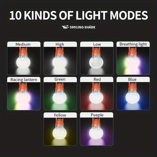 1Pc Portable Flashlight Camping Lantern, SMILING SHARK XTE+RGB Tent Light TIP171, 10 Modes Multi-Color Lamp, Type-C Rechargeable, Removable Lampshade, Hooked Bottle Cap Light, Portable for Outdoor Camping