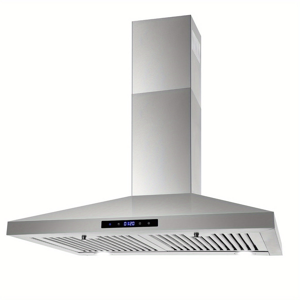 30-Inch Wall-Mounted Range Hood, 450 CFM Ventilation, Touch Control, Stainless Steel Design, LED Lighting, 3-Speed Fan, Available in Black and Silver