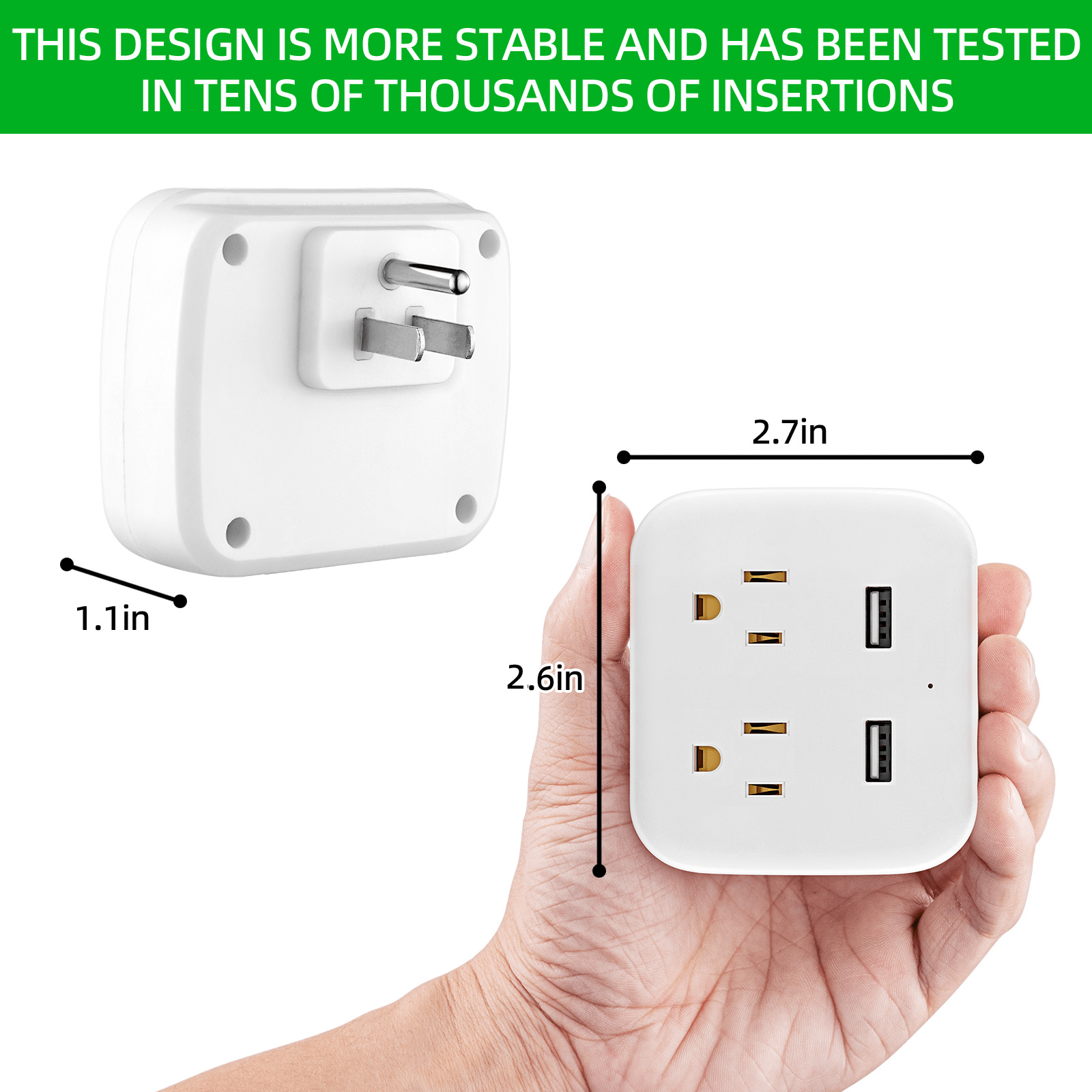 Surge Protector, 2 with 2 USB Ports USB C Socket Extender, Power Board Multi-Plug Socket Extender, Charger, Socket Distributor Adapter Wall-mounted, Suitable for Home, Travel, Office