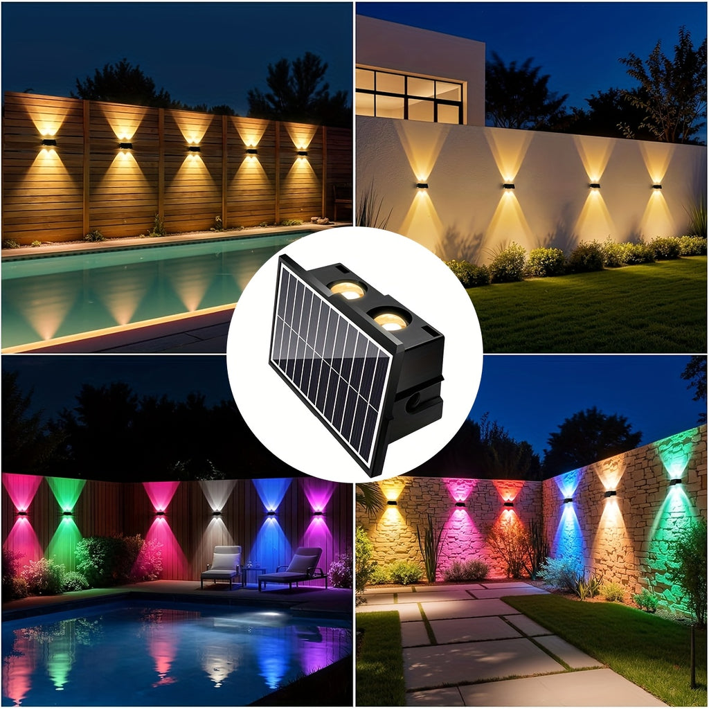 2/4-Piece - Solar Fence Light, Solar Up and Down Light, Wall Washer Light, Solar Outdoor Light, Adjustable RGB Solar Light, Bright Solar Garden Light, Suitable for Outdoor Courtyard, Garden, Patio, Yard, Fence, Alley, Decoration