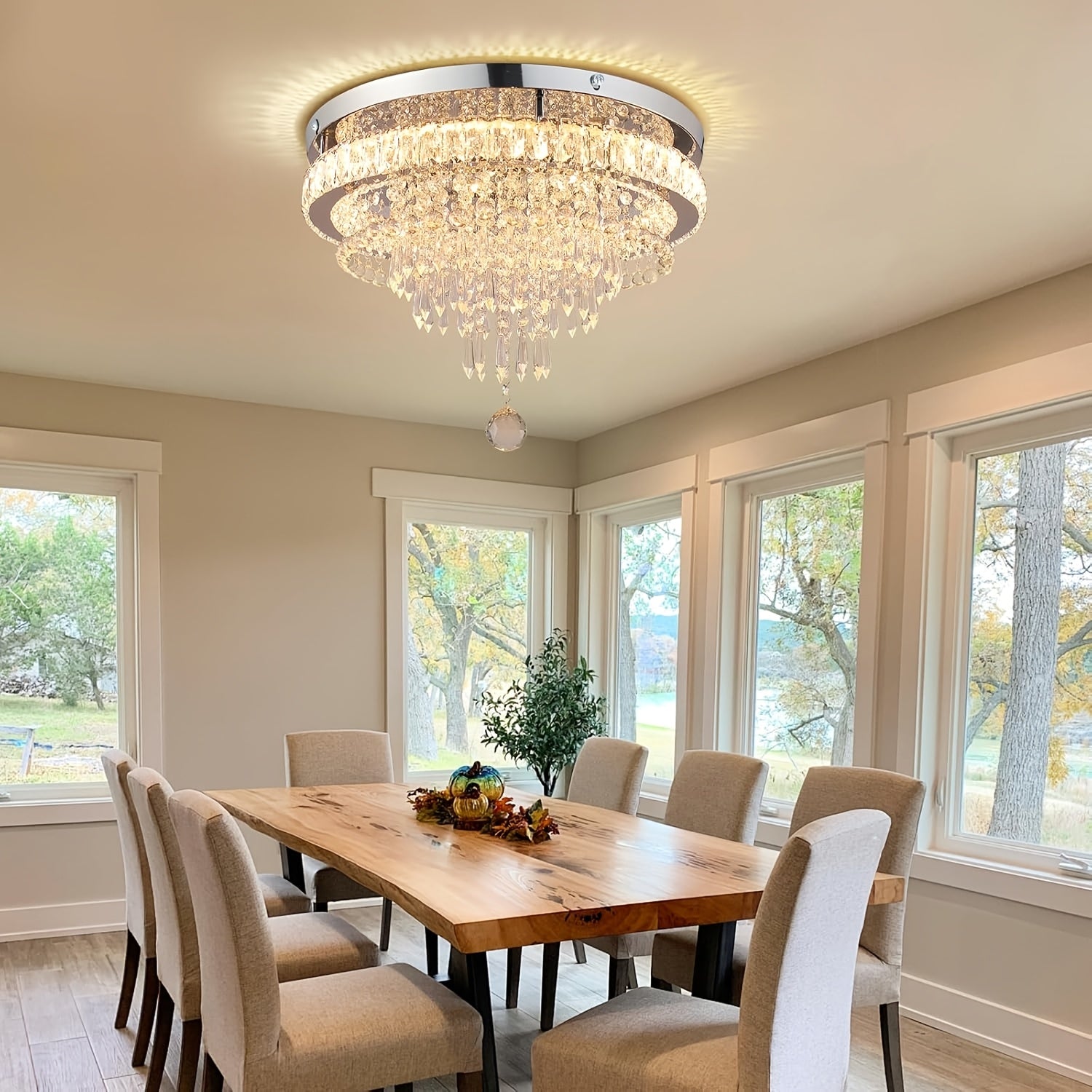19.7-Inch Modern Crystal Ceiling Light LED Pendant Light, Warm White Light, Recessed Lighting Fixture for Bedroom, Living Room and Dining Room