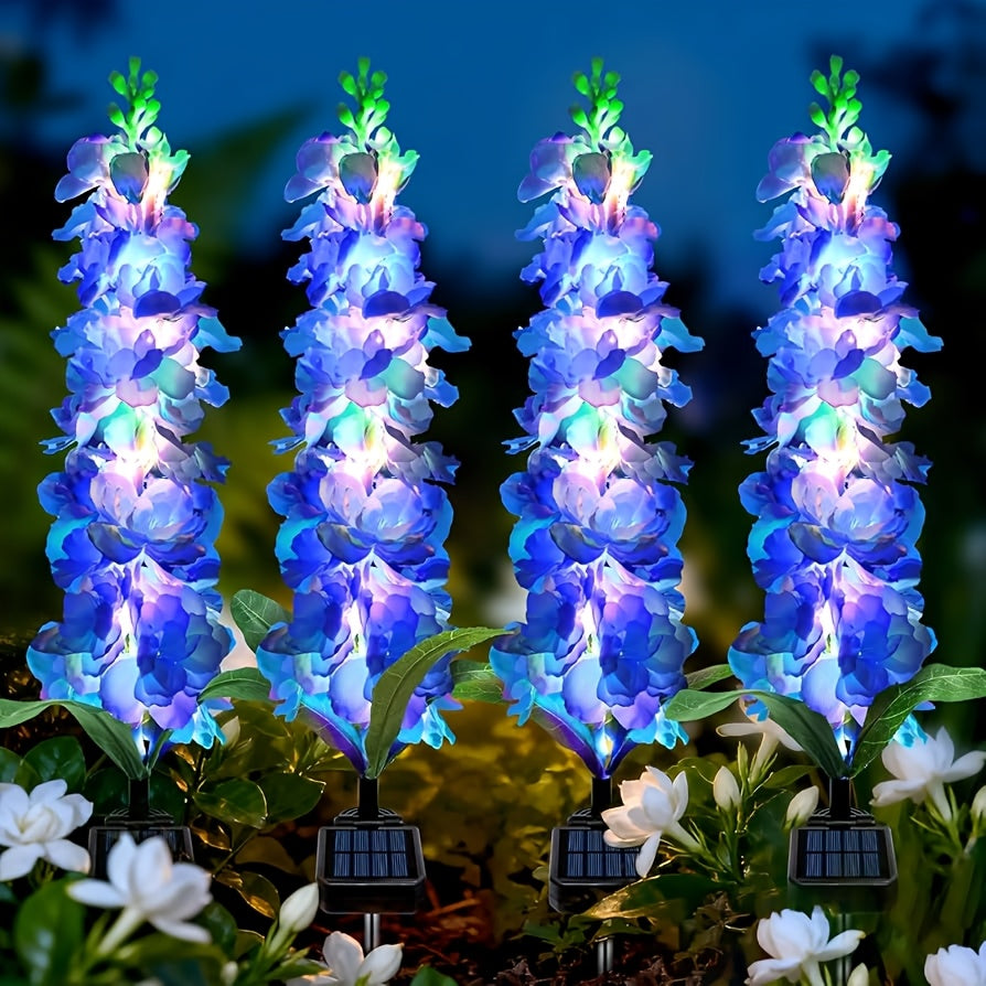 4pcs Solar Hyacinth Flower Light LED Artificial Flower Light Outdoor Decoration Courtyard, Garden Lawn Ground Insert Flower Light Gift for Mom Birthday Outdoor Decorative Landscape Lawn Garden Light