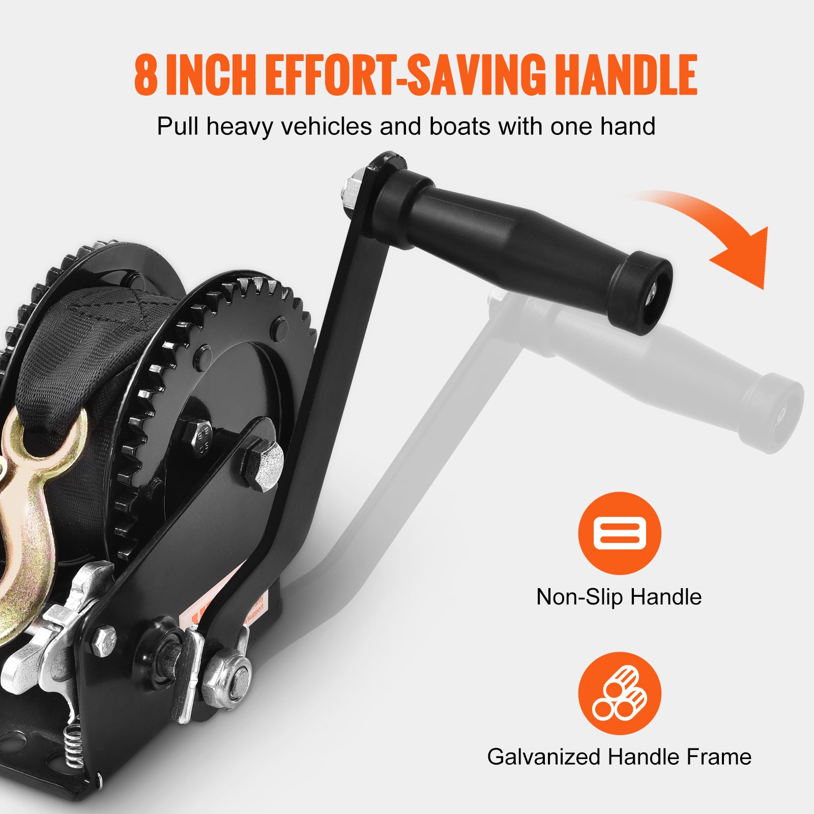 VEVOR Hand Winch, 1200/1600/2000/3500 lbs Pulling Capacity, Boat Trailer Winch with 23 ft Polyester Strap and Two-Way Ratchet, for Trailer, Boat or ATV Towing
