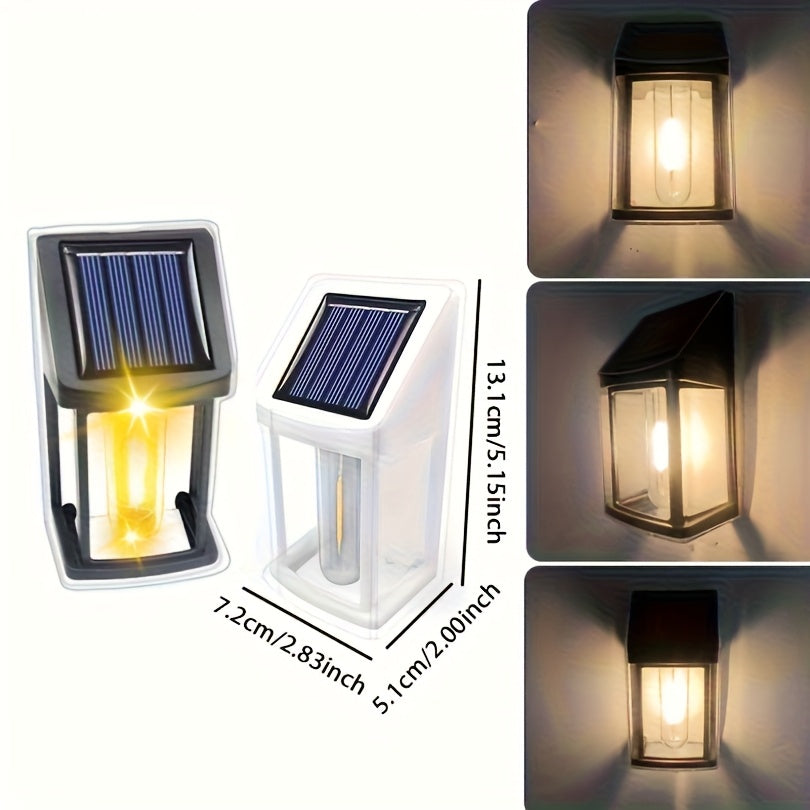 2-Piece (White) LED Solar Wall Light, Sensor Tungsten Filament Outdoor Courtyard Wall Lighting Lamp, Waterproof Decorative Balcony Light, Suitable for Patio, Porch, Deck and Outdoor Use | Durable Outdoor Lighting, Outdoor Solar Light