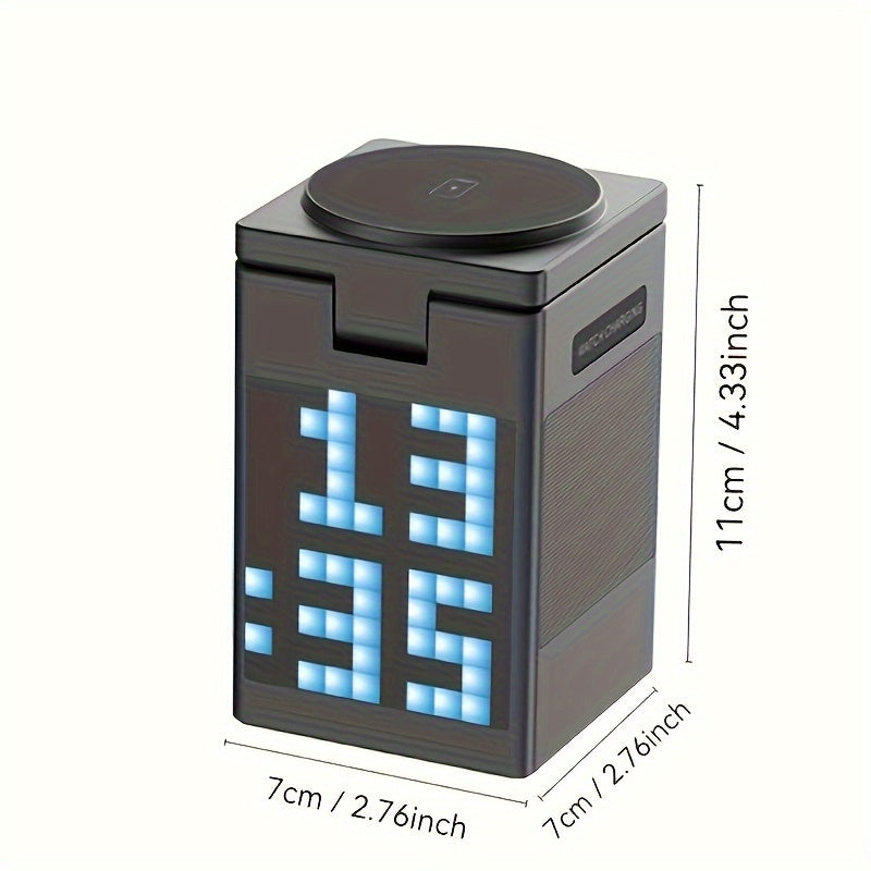 3-in-1 Quick Wireless Charging Station with BT Speaker and Alarm Stand, Battery Charger and Adapter