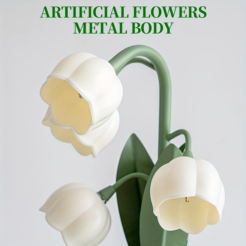 Pink warm table lamp, gold light luxury table lamp, five lily of the valley flowers table lamp, creative acrylic flower shape, home decoration desk lamp, floral theme ambiance light, themed homestay hotel decorative lamp
