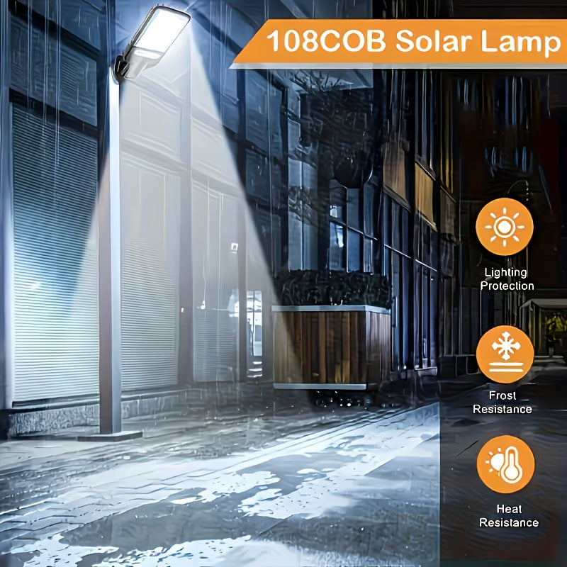 1 Pack Solar Street Light with PIR Motion Sensor, IP65 Waterproof, 108 COB LED Security Wall Light with Remote Control, 3 Modes, Solar Powered Searchlight, Perfect for Garden, Courtyard, Porch, Garage Lighting