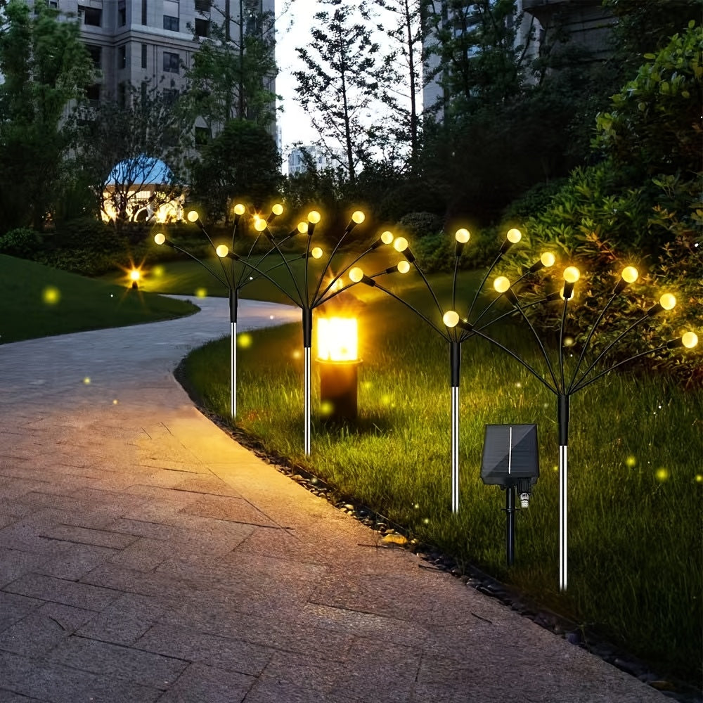 4 个太阳能庭院灯，24 个 LED 灯，萤火虫落地灯，户外装饰 LED 灯，花园装饰球形灯庭院灯，适合节日派对、独立日舞会照明装饰您的花园