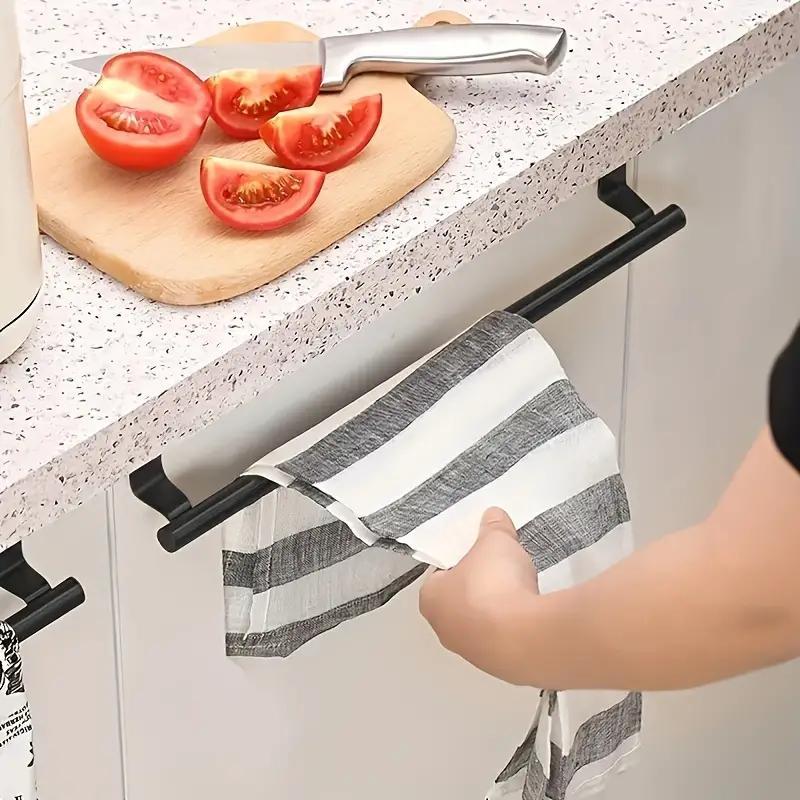 1pc No-Drill Stainless Steel Heavy Duty Over-The-Door Towel Rack - Space-Saving Adhesive Mount, Durable Rustproof, for Bathroom, Kitchen, Cabinet, Closet, Hotel & Home