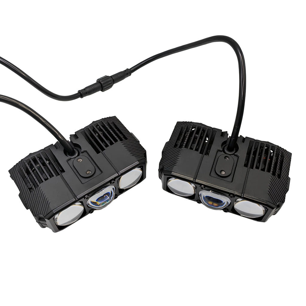 E06L New Car Light, Three-LED First Generation, Spot Beam Model, White/Yellow Dual Color (with Reflector Cup), 85W, for Motorcycle & Scooter Modification, Integrated High/Low Beam, 2-Pack