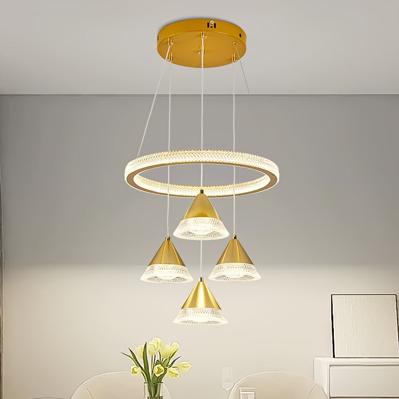 Modern LED Indoor Pendant Light with 4 Cone Pendant Decor, 3-Color Temperature Adjustable Color Temperature Lighting Fixture