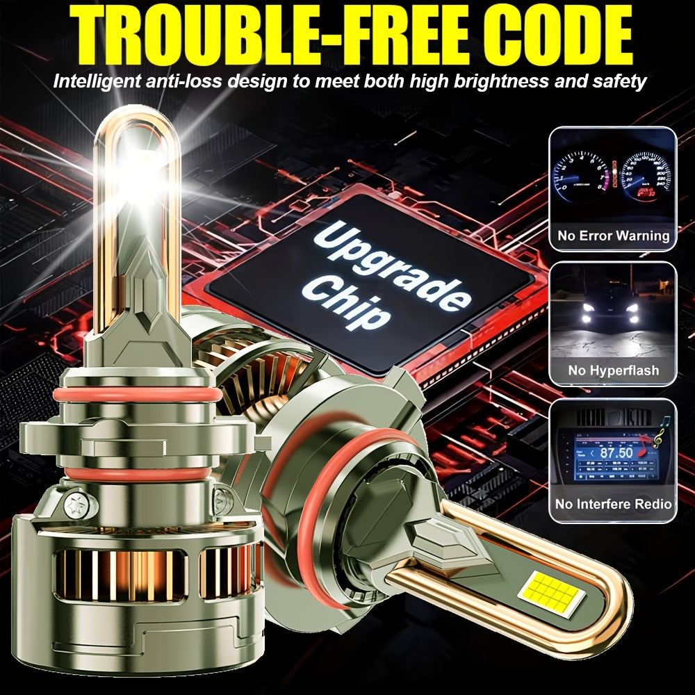 2PCS LED Headlights, Plug-and-Play, Compatible with H1, H4/9003/HB2, H7/H18, H16/H11/H9/H8, 9005/HB3, 9006/HB4, 9012/HIR2, 7500K Color Temperature, 58300LM, 350W High Power, for Low Beam and High Beam Applications. A65