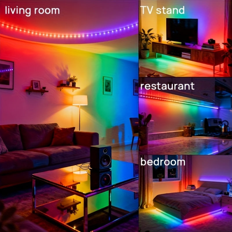 RGB IC USB 智能LED灯带，自动变色 - 十五种模式，5V USB供电，无需控制器，长度从1到590.55英寸，非常适合卧室、客厅、婚礼、装饰照明、现代照明、高品质照明