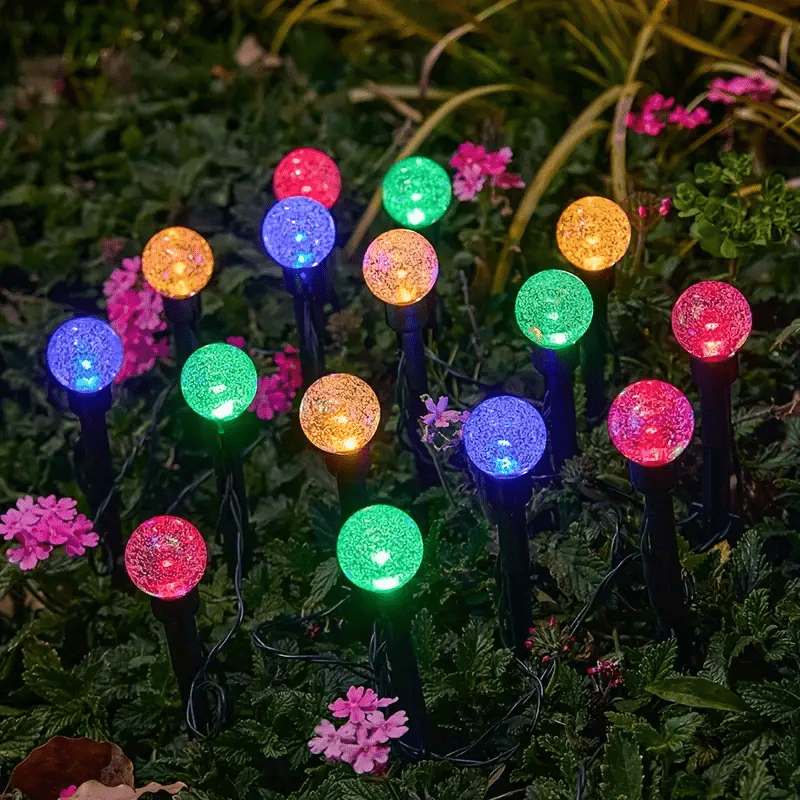 FACHOI 40颗LED太阳能草坪水晶球灯 智能光感20颗LED适用于露营、婚礼、派对、庭院装饰、节日装饰 10颗LED 8种照明模式 - 暖白色 电池容量500mAh