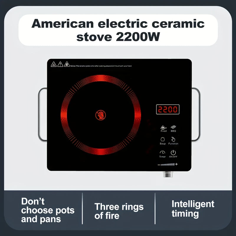 Electric Ceramic Cooktop, 2200W – 2200W Infrared Electric Stove, Home Cooking Stove, US Standard 110V