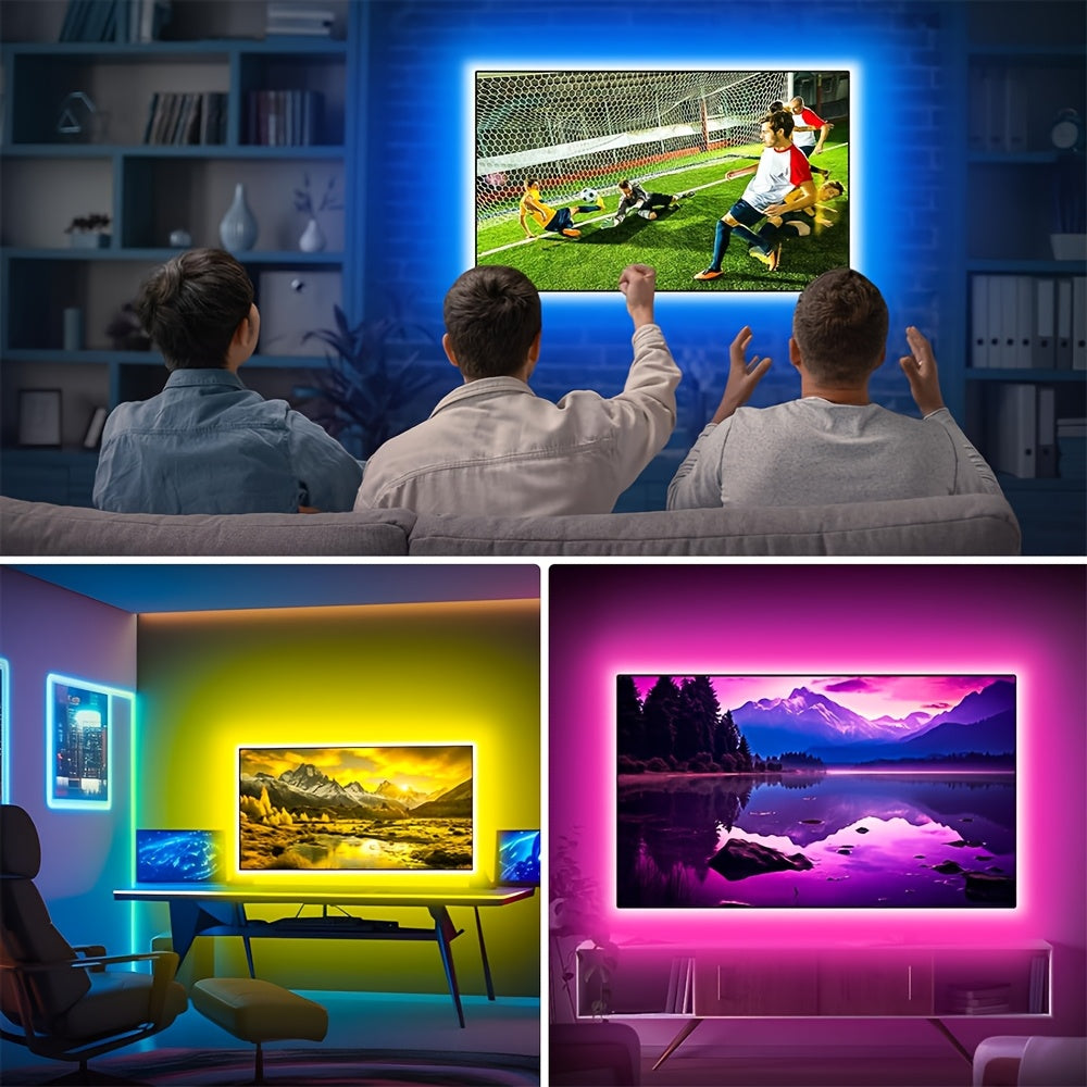 LQHZMYY RGB多彩LED灯带，带USB同步和动态效果，5050 RGB，迷你按钮控制器，适用于电视/投影仪/笔记本电脑背光，派对家居装饰，RGBW免费（兼容USB设备）