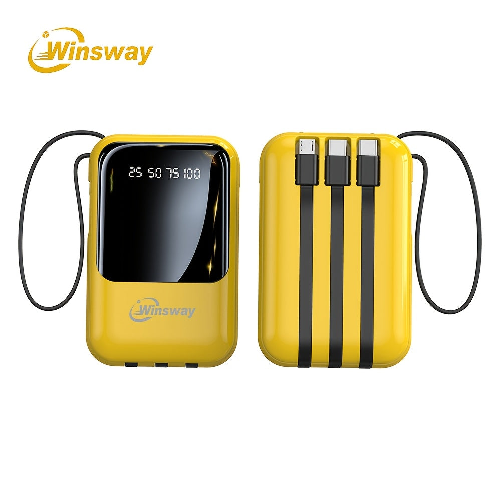 Winsway 10000mAh Portable Mobile Charger With Built-in Charging Cable, 4 Outputs And 3 Inputs, LED Smart Display/light For Android Mobile Electronic Devices, Is A Must-have Emergency Power Supply For Outdoor Camping. High-value Gift.