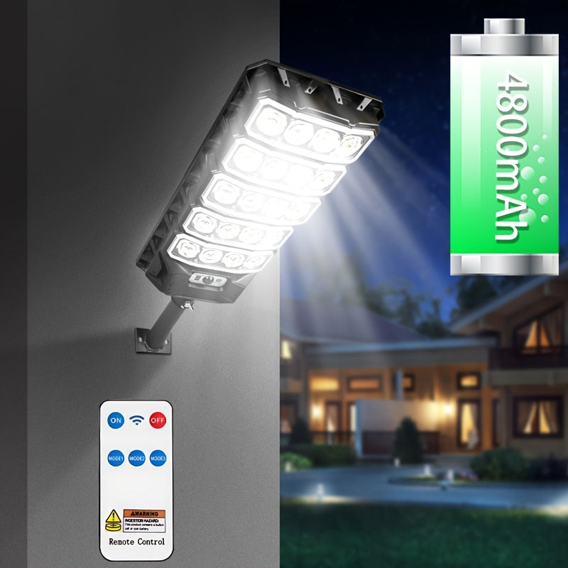 Solar Street Light – Outdoor Security Lighting, Motion Sensor Outdoor Light, Commercial Parking Lot Lighting, Night to Morning, LED Street Light, Home Garden Lighting, with Remote Control, Solar Powered, No Installation Required