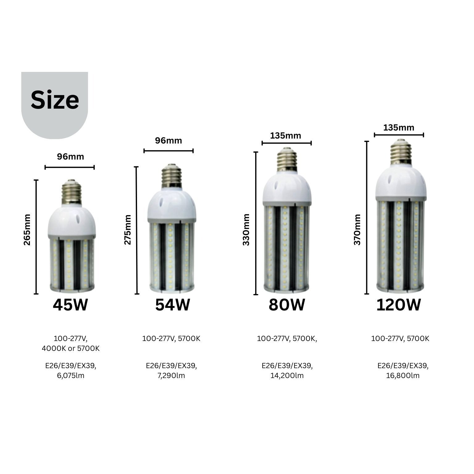 Super bright 80W LED corn bulb, EX39 base, 14200 lumens, 5700K cool white light, 2/4/6-pack (5700K, 80W)